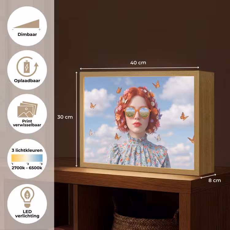 Vrouw - Bloemen - Zomer - Portret - Kleurrijk Light Box met batterij (Wandlamp) middel -USP_websiteoverzichtNL