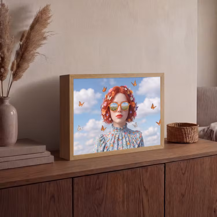 Vrouw - Bloemen - Zomer - Portret - Kleurrijk Light Box met batterij (Wandlamp) middel -sfeer2