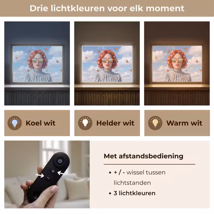 Vrouw - Bloemen - Zomer - Portret - Kleurrijk Light Box met batterij (Wandlamp) middel -USP_lichtkleurNL