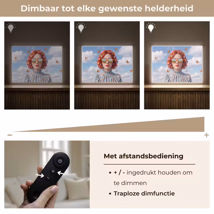 Vrouw - Bloemen - Zomer - Portret - Kleurrijk Light Box met batterij (Wandlamp) middel -USP_dimbaarNL