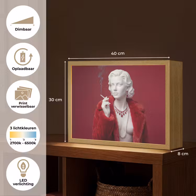 Vrouw - Bontjas - Mode - Klassiek - Rood Light Box met batterij (Wandlamp) middel -USP_websiteoverzichtNL