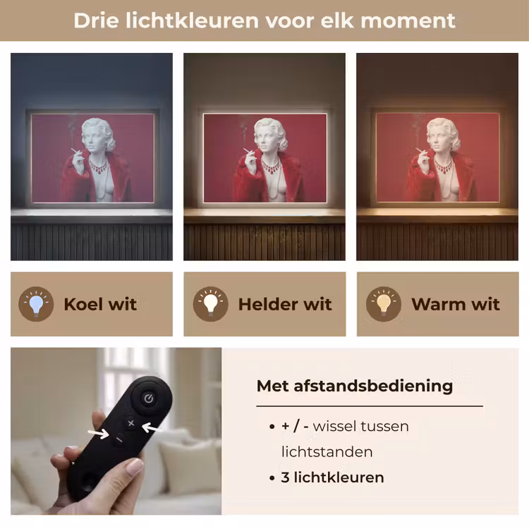 Vrouw - Bontjas - Mode - Klassiek - Rood Light Box met batterij (Wandlamp) middel -USP_lichtkleurNL