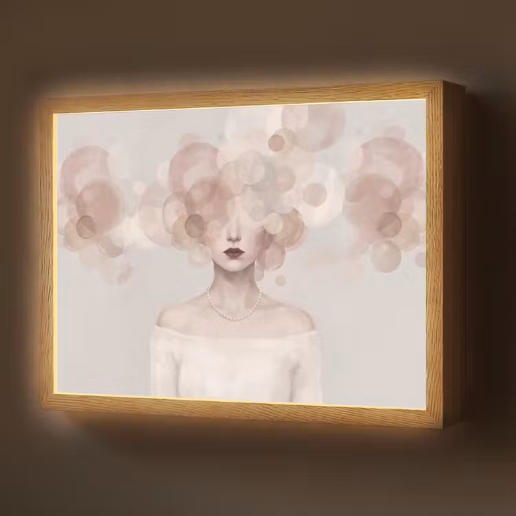 Vrouw - Cirkels - Beige Light Box met batterij (Wandlamp) middel -z3d_website