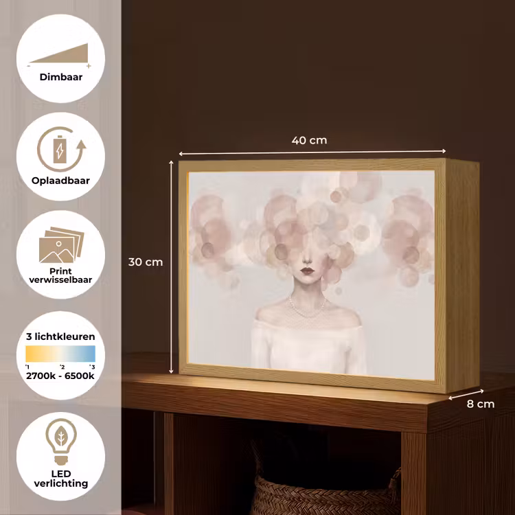 Vrouw - Cirkels - Beige Light Box met batterij (Wandlamp) middel -USP_websiteoverzichtNL