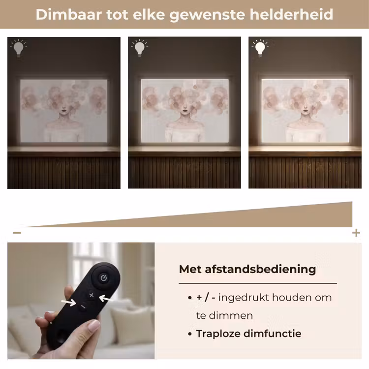 Vrouw - Cirkels - Beige Light Box met batterij (Wandlamp) middel -USP_dimbaarNL