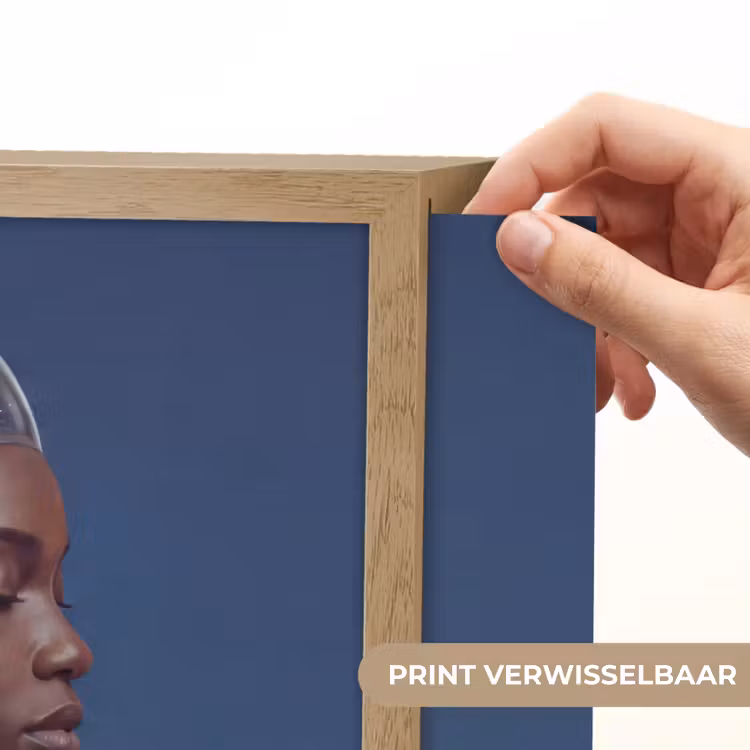 Vrouw - Goudvis - Hoofd - Abstract - Blauw Light Box met batterij (Wandlamp) middel -USP_websiteprintNL