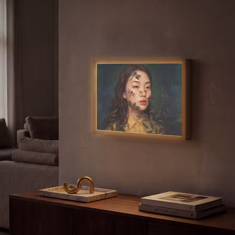 Vrouw - Insecten - Natuur - Portret - Groen Light Box met batterij (Wandlamp) middel -sfeer1
