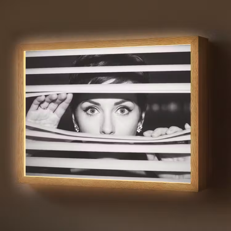 Vrouw - Jaloezieën - Portret - Zwart-wit Light Box met batterij (Wandlamp) middel -z3d_website