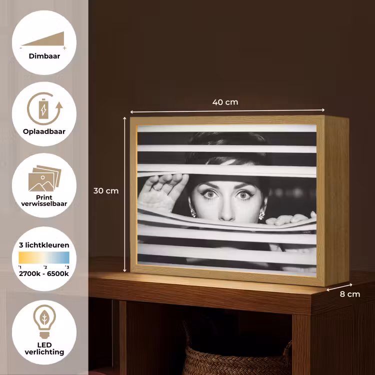 Vrouw - Jaloezieën - Portret - Zwart-wit Light Box met batterij (Wandlamp) middel -USP_websiteoverzichtNL