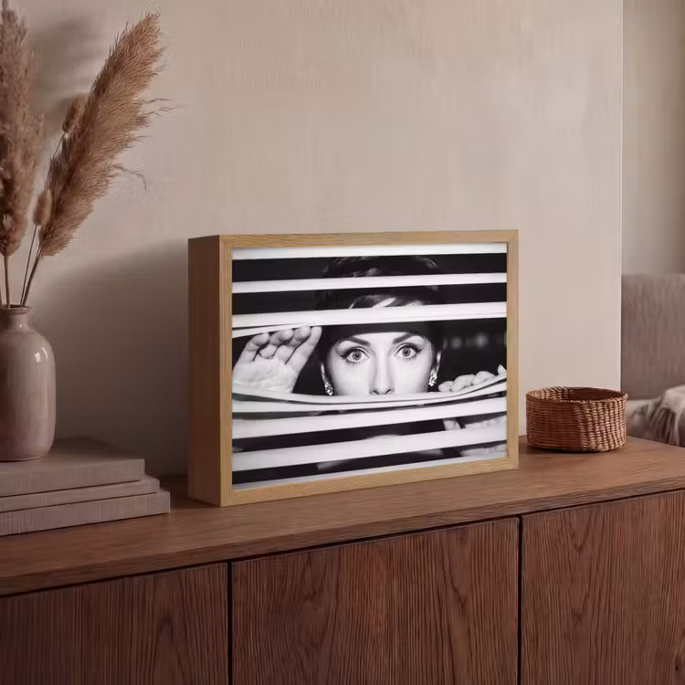 Vrouw - Jaloezieën - Portret - Zwart-wit Light Box met batterij (Wandlamp) middel -sfeer2