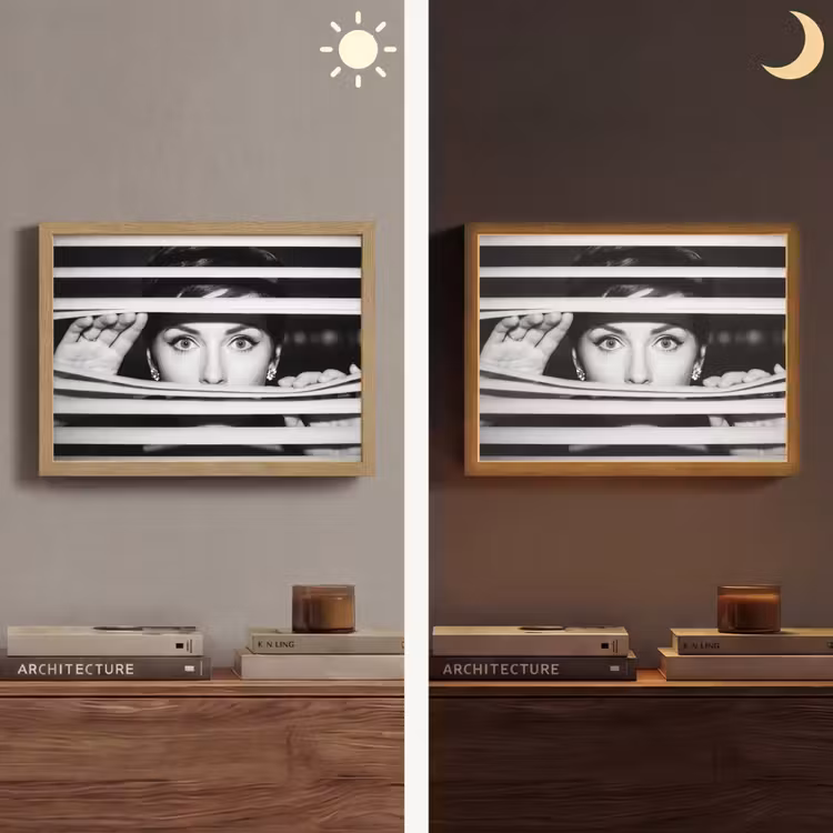 Vrouw - Jaloezieën - Portret - Zwart-wit Light Box met batterij (Wandlamp) middel -sfeer3