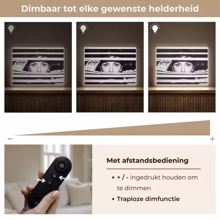 Vrouw - Jaloezieën - Portret - Zwart-wit Light Box met batterij (Wandlamp) middel -USP_dimbaarNL