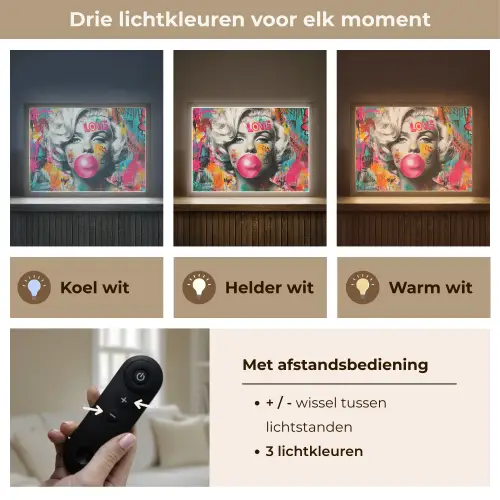 Vrouw - Kauwgom - Graffiti - Neonkleuren Light Box met batterij (Wandlamp) middel -USP_lichtkleurNL