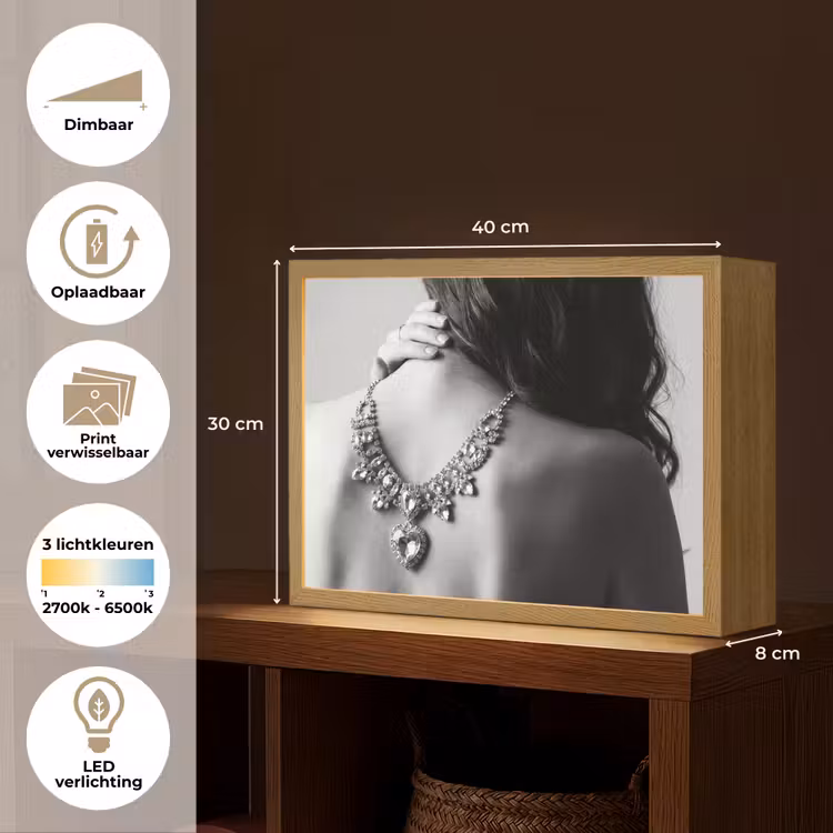 Vrouw - Ketting - Fashion - Zwart - Wit Light Box met batterij (Wandlamp) middel -USP_websiteoverzichtNL