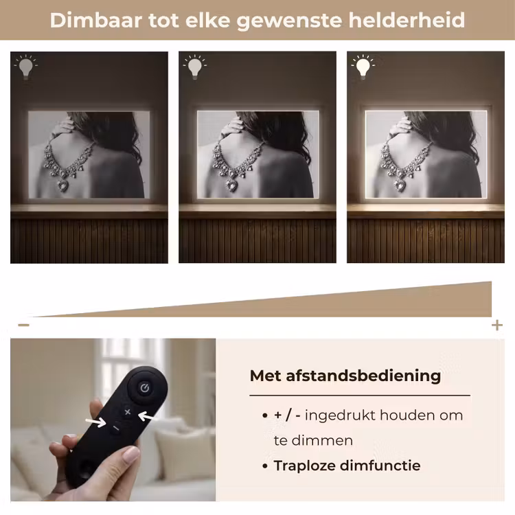 Vrouw - Ketting - Fashion - Zwart - Wit Light Box met batterij (Wandlamp) middel -USP_dimbaarNL