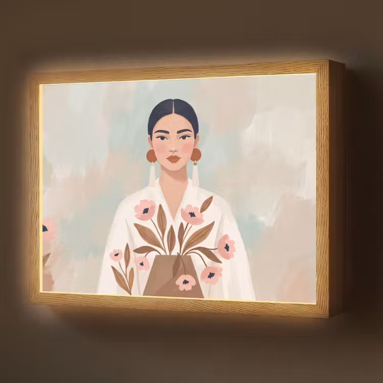 Vrouw - Kimono - Pastel Light Box met batterij (Wandlamp) middel -z3d_website