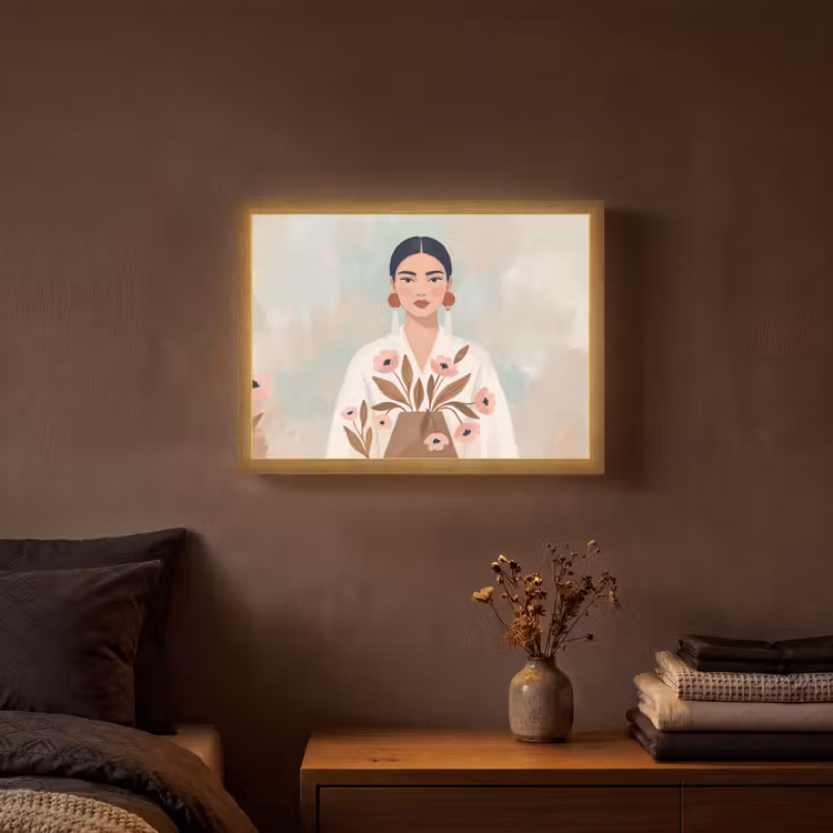 Vrouw - Kimono - Pastel Light Box met batterij (Wandlamp) middel -sfeer4