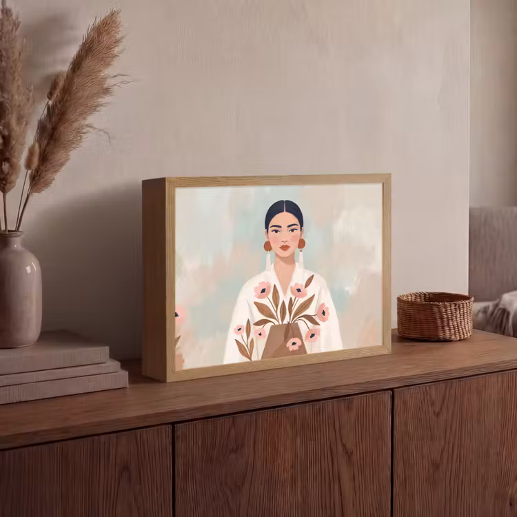 Vrouw - Kimono - Pastel Light Box met batterij (Wandlamp) middel -sfeer2