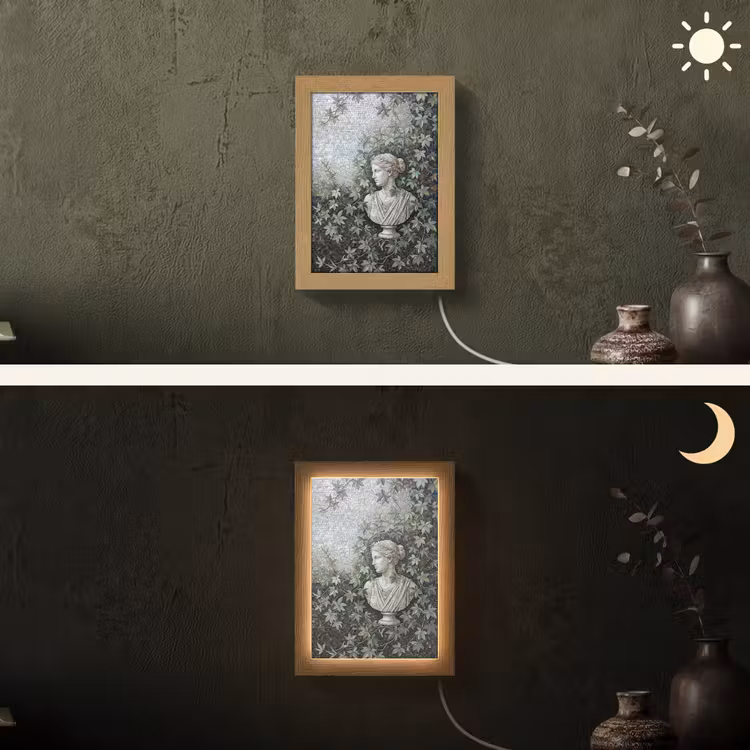 Vrouw - Klassiek - Mozaiëk - Natuur - Groen Light Box met kabel (Wandlamp) klein -sfeer3