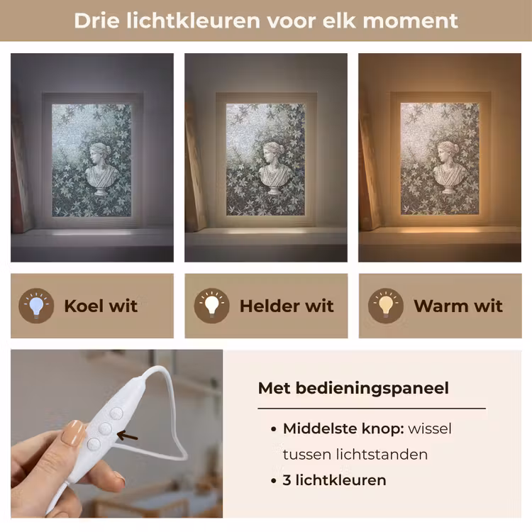 Vrouw - Klassiek - Mozaiëk - Natuur - Groen Light Box met kabel (Wandlamp) klein -USP_lichtkleurNL