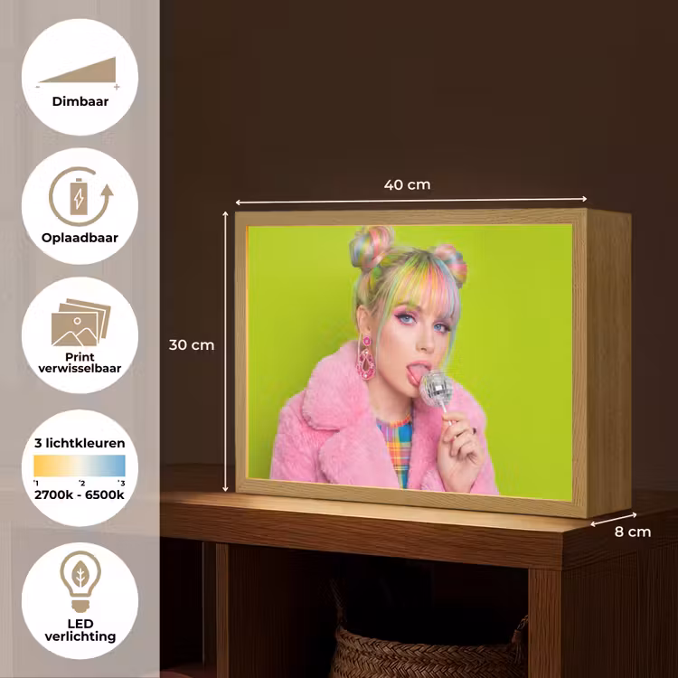 Vrouw - Kleurrijk haar - Pop art - Modern - Levendig Light Box met batterij (Wandlamp) middel -USP_websiteoverzichtNL