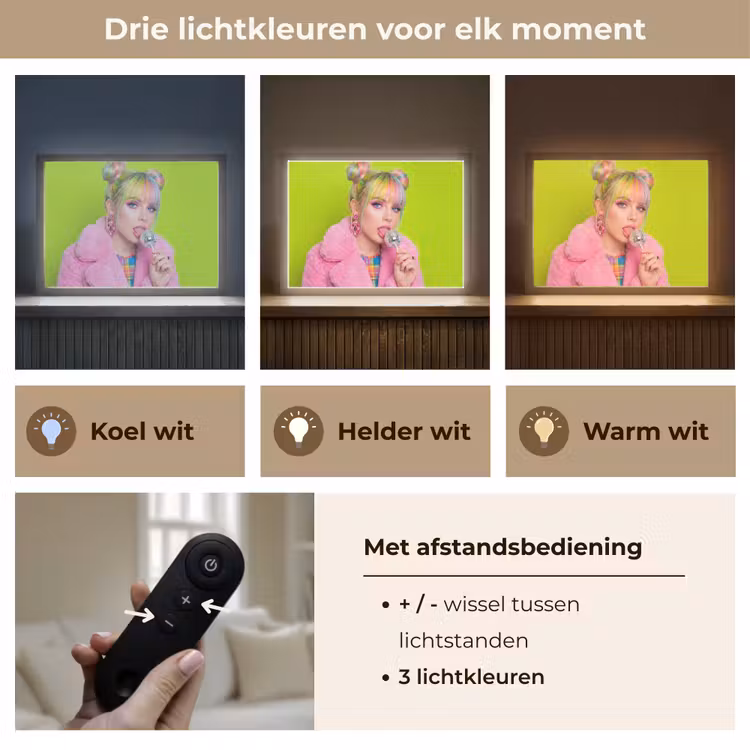 Vrouw - Kleurrijk haar - Pop art - Modern - Levendig Light Box met batterij (Wandlamp) middel -USP_lichtkleurNL