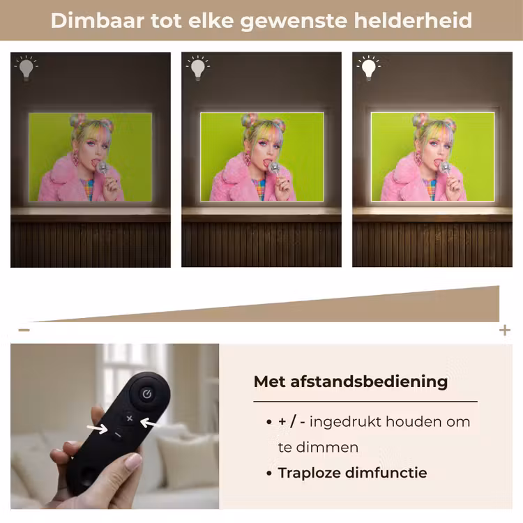 Vrouw - Kleurrijk haar - Pop art - Modern - Levendig Light Box met batterij (Wandlamp) middel -USP_dimbaarNL