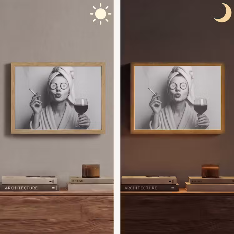 Vrouw - Masker - Wijn - Sigaret Light Box met batterij (Wandlamp) middel -sfeer3