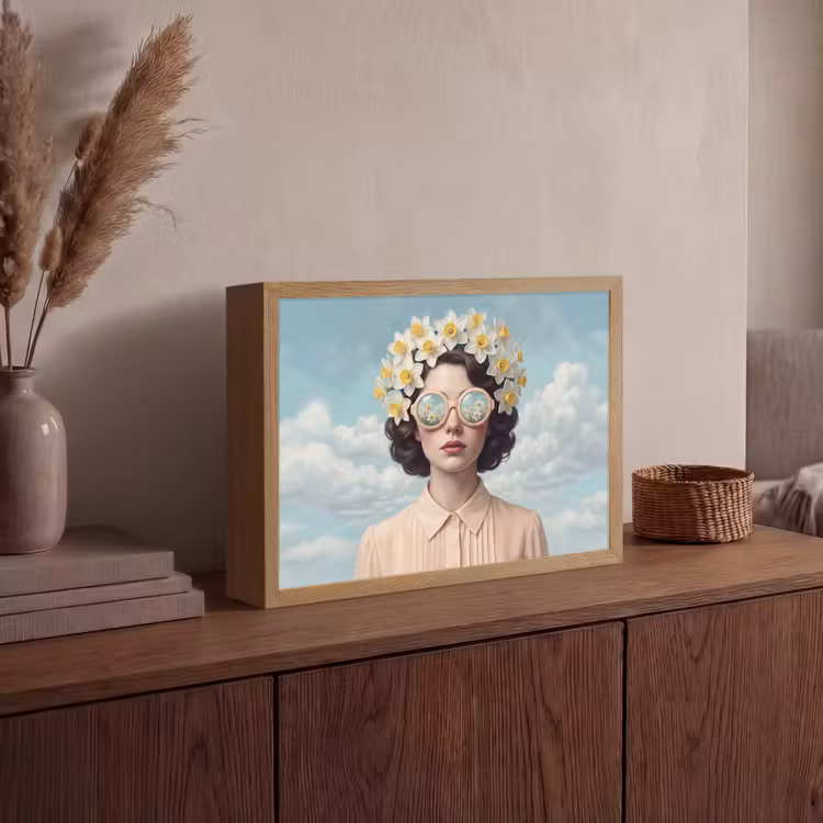 Vrouw - Narcissen - Geel Light Box met batterij (Wandlamp) middel -sfeer2
