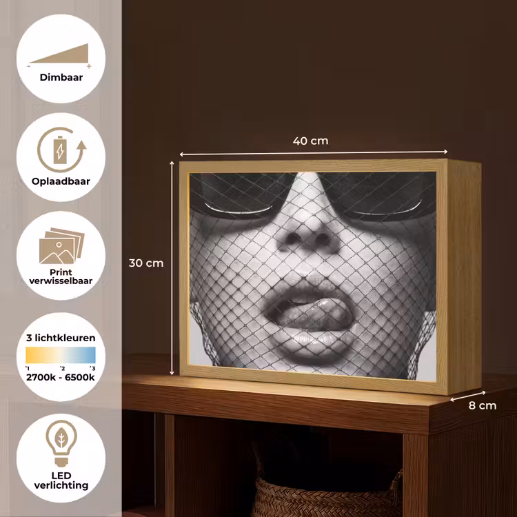 Vrouw - Net - Mysterieus - Zwart - Wit Light Box met batterij (Wandlamp) middel -USP_websiteoverzichtNL