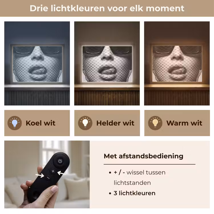 Vrouw - Net - Mysterieus - Zwart - Wit Light Box met batterij (Wandlamp) middel -USP_lichtkleurNL