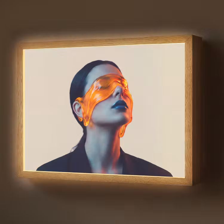 Vrouw - Oranje - Abstract - Modern - Kleurrijk Light Box met batterij (Wandlamp) middel -z3d_website