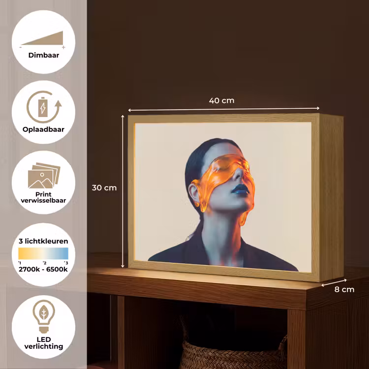 Vrouw - Oranje - Abstract - Modern - Kleurrijk Light Box met batterij (Wandlamp) middel -USP_websiteoverzichtNL