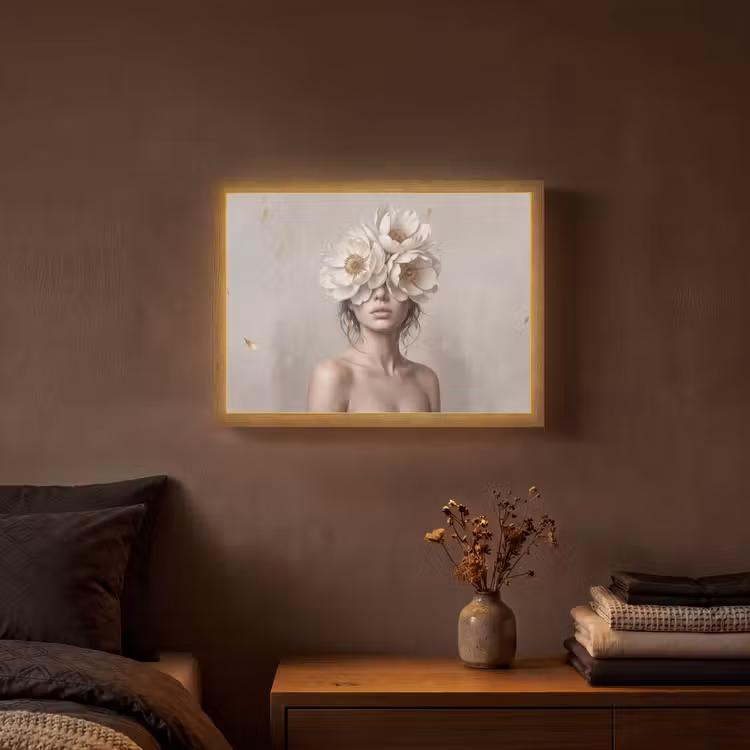 Vrouw - Pioenroos - Wit Light Box met batterij (Wandlamp) middel -sfeer4