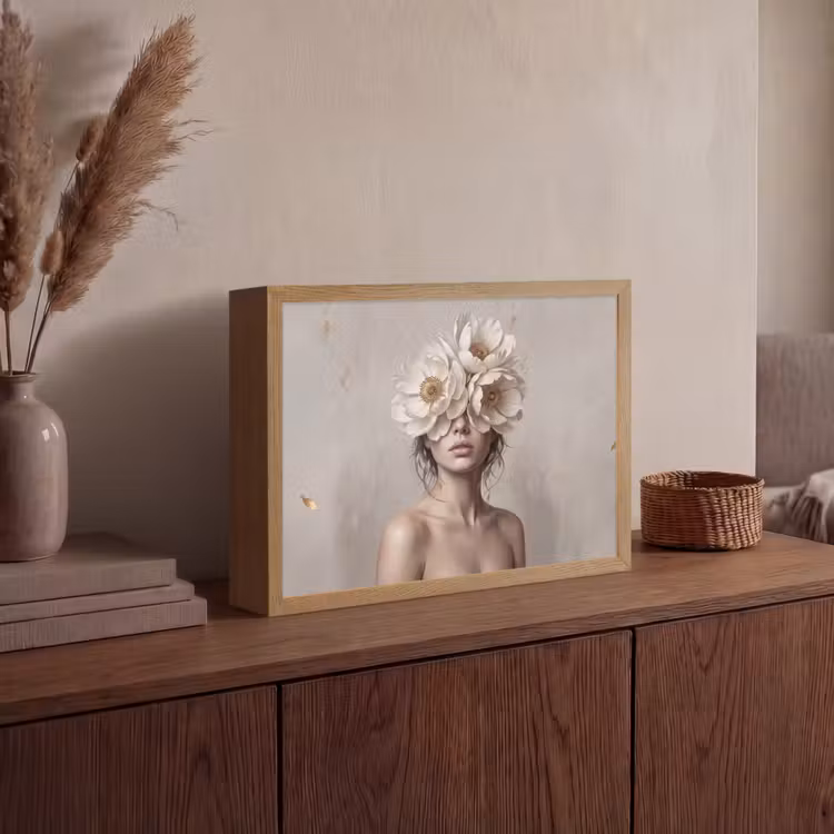 Vrouw - Pioenroos - Wit Light Box met batterij (Wandlamp) middel -sfeer2