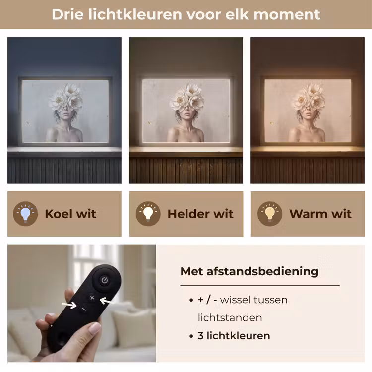 Vrouw - Pioenroos - Wit Light Box met batterij (Wandlamp) middel -USP_lichtkleurNL