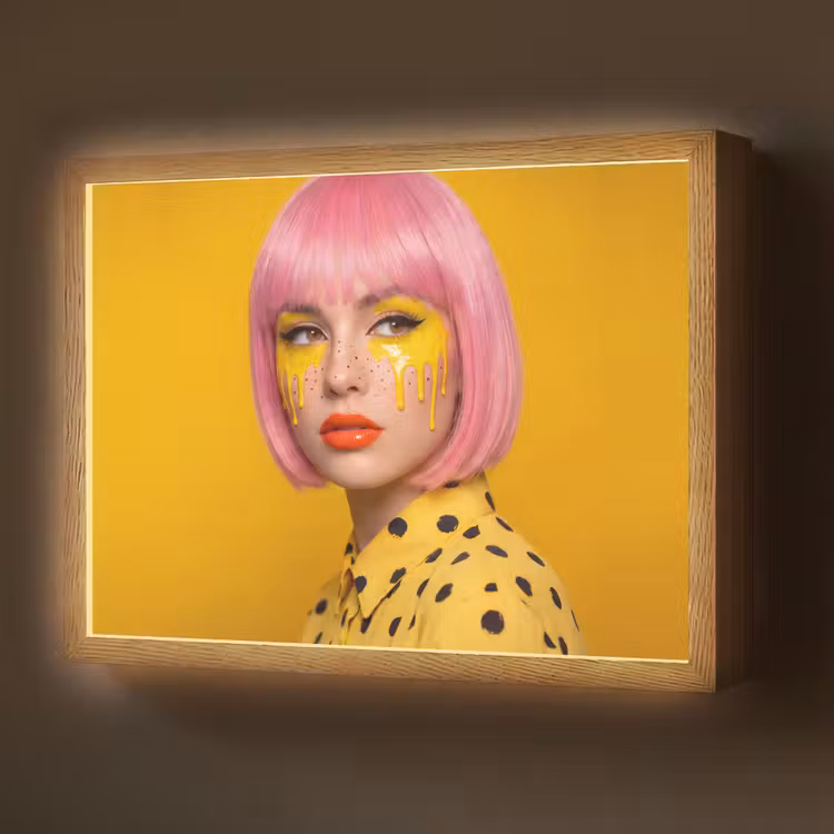 Vrouw - Portret - Abstract - Kleurrijk - Geel Light Box met batterij (Wandlamp) middel -z3d_website