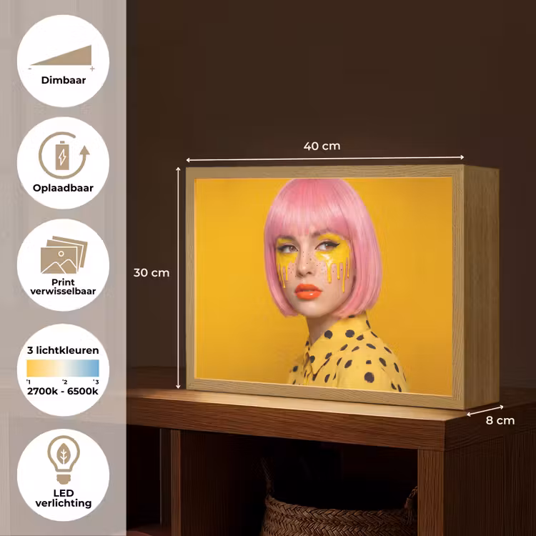 Vrouw - Portret - Abstract - Kleurrijk - Geel Light Box met batterij (Wandlamp) middel -USP_websiteoverzichtNL