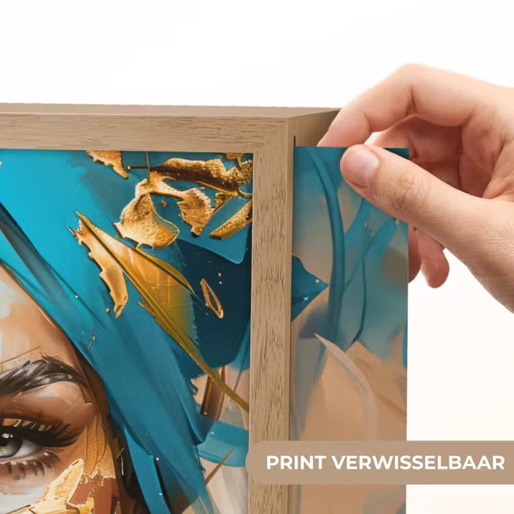 Vrouw - Portret - Goud - Luxe - Blauw Light Box met batterij (Wandlamp) middel -USP_websiteprintNL