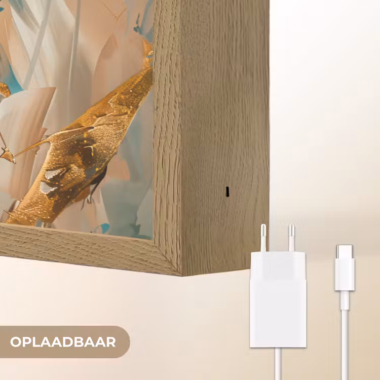 Vrouw - Portret - Goud - Luxe - Blauw Light Box met batterij (Wandlamp) middel -USP_websiteoplaadbaarNL