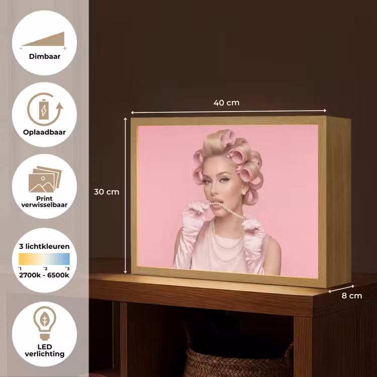 Vrouw - Roze - Parelketting - Krulspelden Light Box met batterij (Wandlamp) middel -USP_websiteoverzichtNL