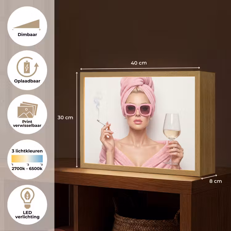 Vrouw - Roze - Wijn - Zonnebril Light Box met batterij (Wandlamp) middel -USP_websiteoverzichtNL