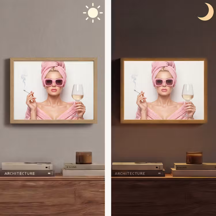Vrouw - Roze - Wijn - Zonnebril Light Box met batterij (Wandlamp) middel -sfeer3
