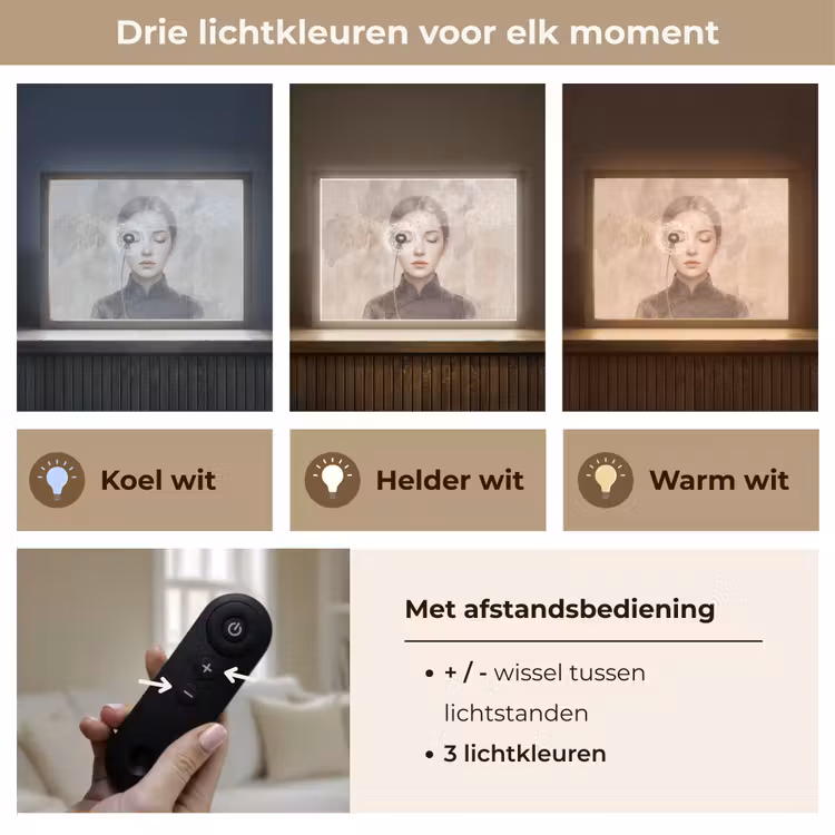 Vrouw - Sereen - Grijs Light Box met batterij (Wandlamp) middel -USP_lichtkleurNL