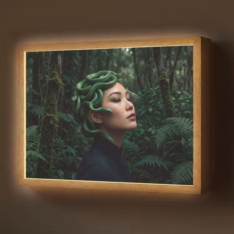Vrouw - Slang - Natuur - Mystiek - Groen Light Box met batterij (Wandlamp) middel -z3d_website