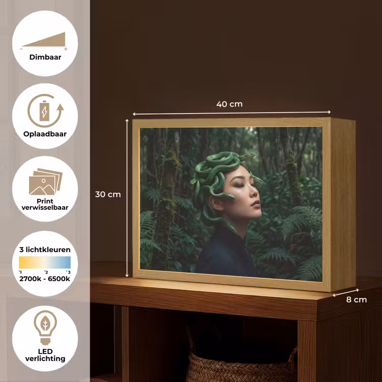 Vrouw - Slang - Natuur - Mystiek - Groen Light Box met batterij (Wandlamp) middel -USP_websiteoverzichtNL