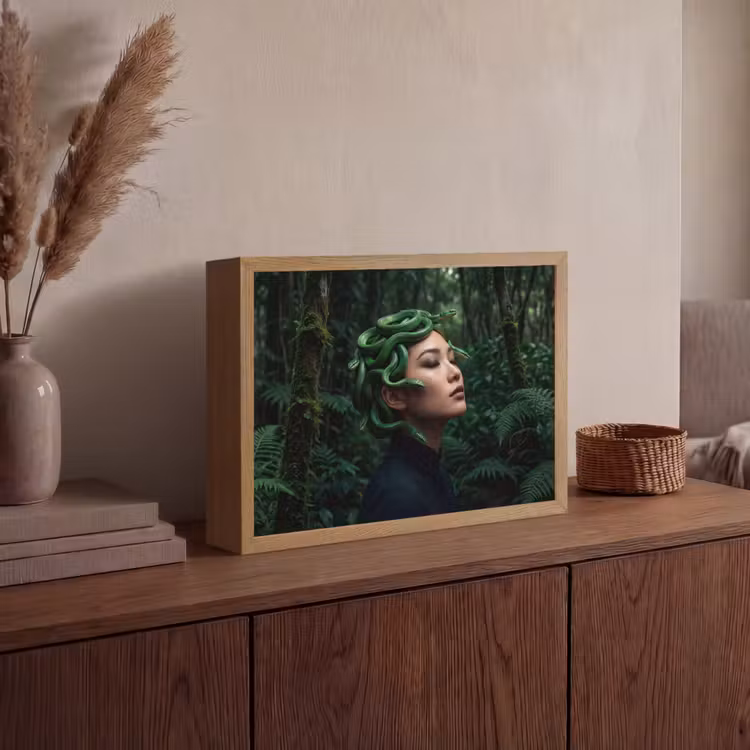 Vrouw - Slang - Natuur - Mystiek - Groen Light Box met batterij (Wandlamp) middel -sfeer2