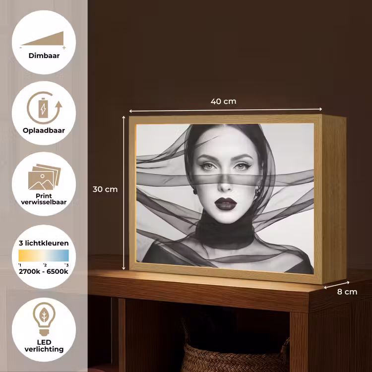 Vrouw - Sluier - Portret - Zwart - Wit - Elegant Light Box met batterij (Wandlamp) middel -USP_websiteoverzichtNL