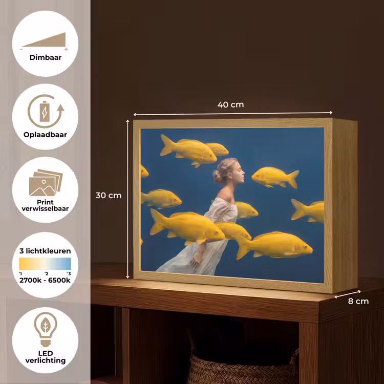 Vrouw - Vis - Water - Natuur - Geel Light Box met batterij (Wandlamp) middel -USP_websiteoverzichtNL