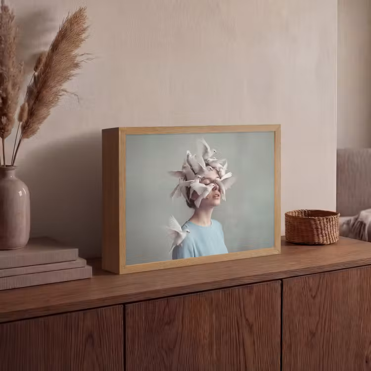 Vrouw - Vogels - Abstract - Modern - Wit Light Box met batterij (Wandlamp) middel -sfeer2